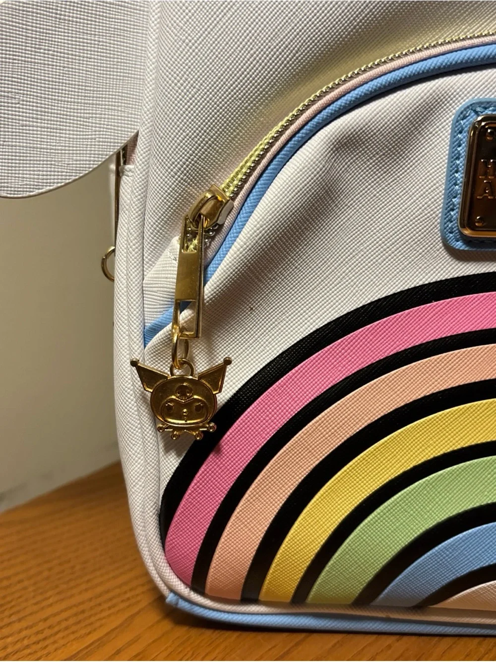 Hello Kitty White Kids Rainbow Backpack with Pastel Stripes